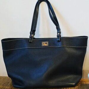 Vintage Dooney & Bourke Dillen II Large Black Pebbled Leather Shopper Tote Bag